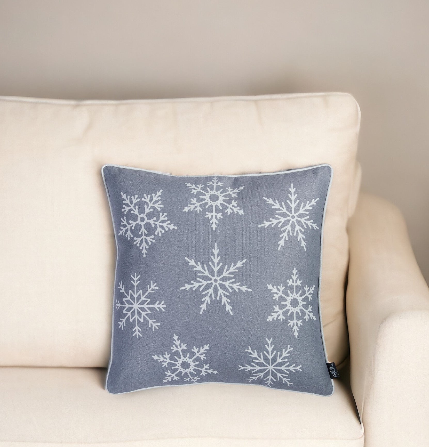 Set of Four 18" Gray Christmas Snowflakes Fabric Throw Pillow Covers-Accent Throw Pillows-DECOROLALA
