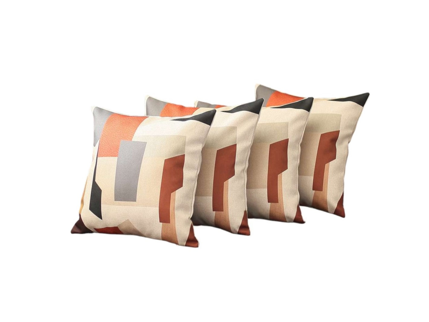 Set of Four 18" Ivory Gray And Orange Abstract Fabric Throw Pillow Covers-Accent Throw Pillows-DECOROLALA