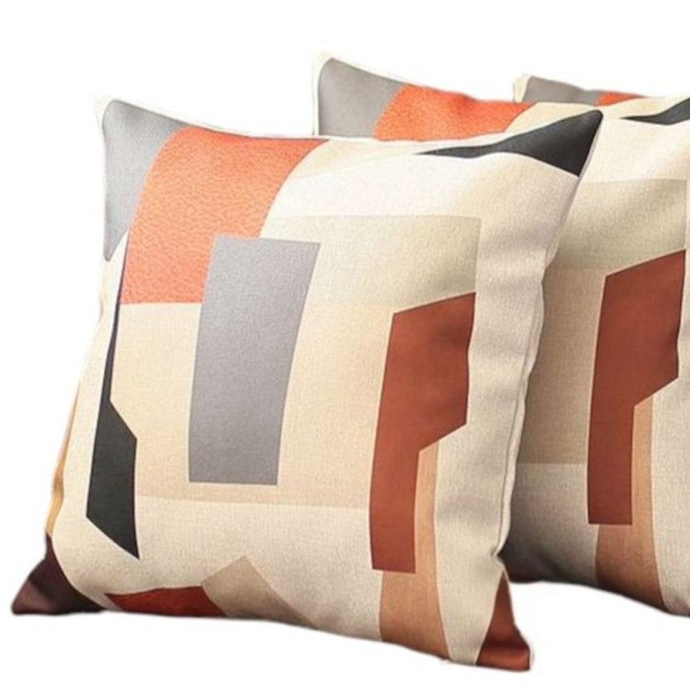 Set of Four 18" Ivory Gray And Orange Abstract Fabric Throw Pillow Covers-Accent Throw Pillows-DECOROLALA