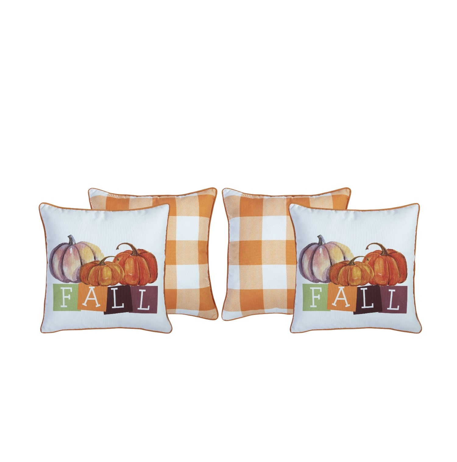 Set of Four 18" Orange And White Fabric Throw Pillow Covers-Accent Throw Pillows-DECOROLALA