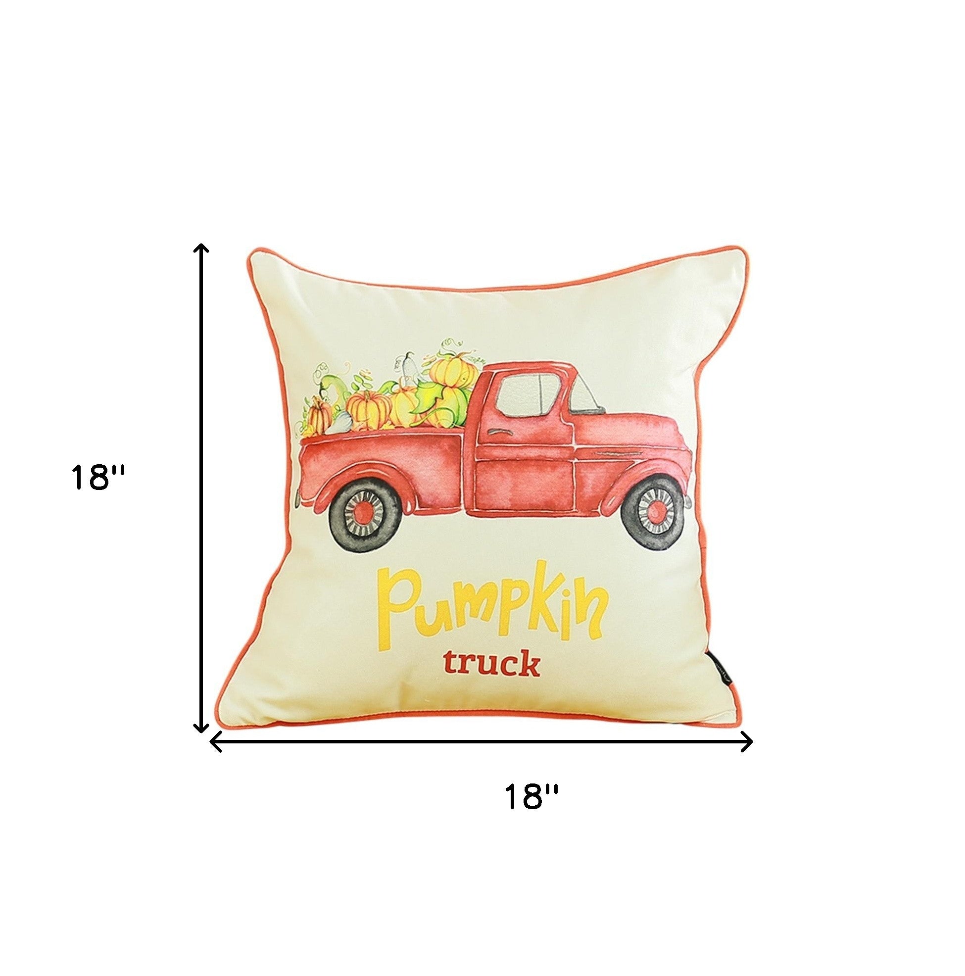 Set of Four 18" Orange Red And White Pumpkin Truck Fabric Throw Pillow Covers-Accent Throw Pillows-DECOROLALA
