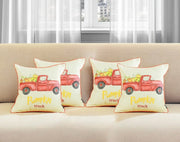 Set of Four 18" Orange Red And White Pumpkin Truck Fabric Throw Pillow Covers-Accent Throw Pillows-DECOROLALA