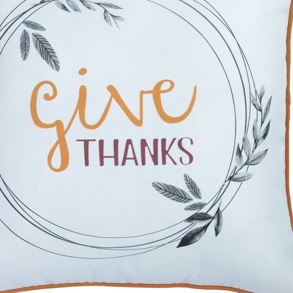 Set of Four 18" Orange and White Give Thanks Thanksgiving Fabric Throw Pillow Covers-Accent Throw Pillows-DECOROLALA