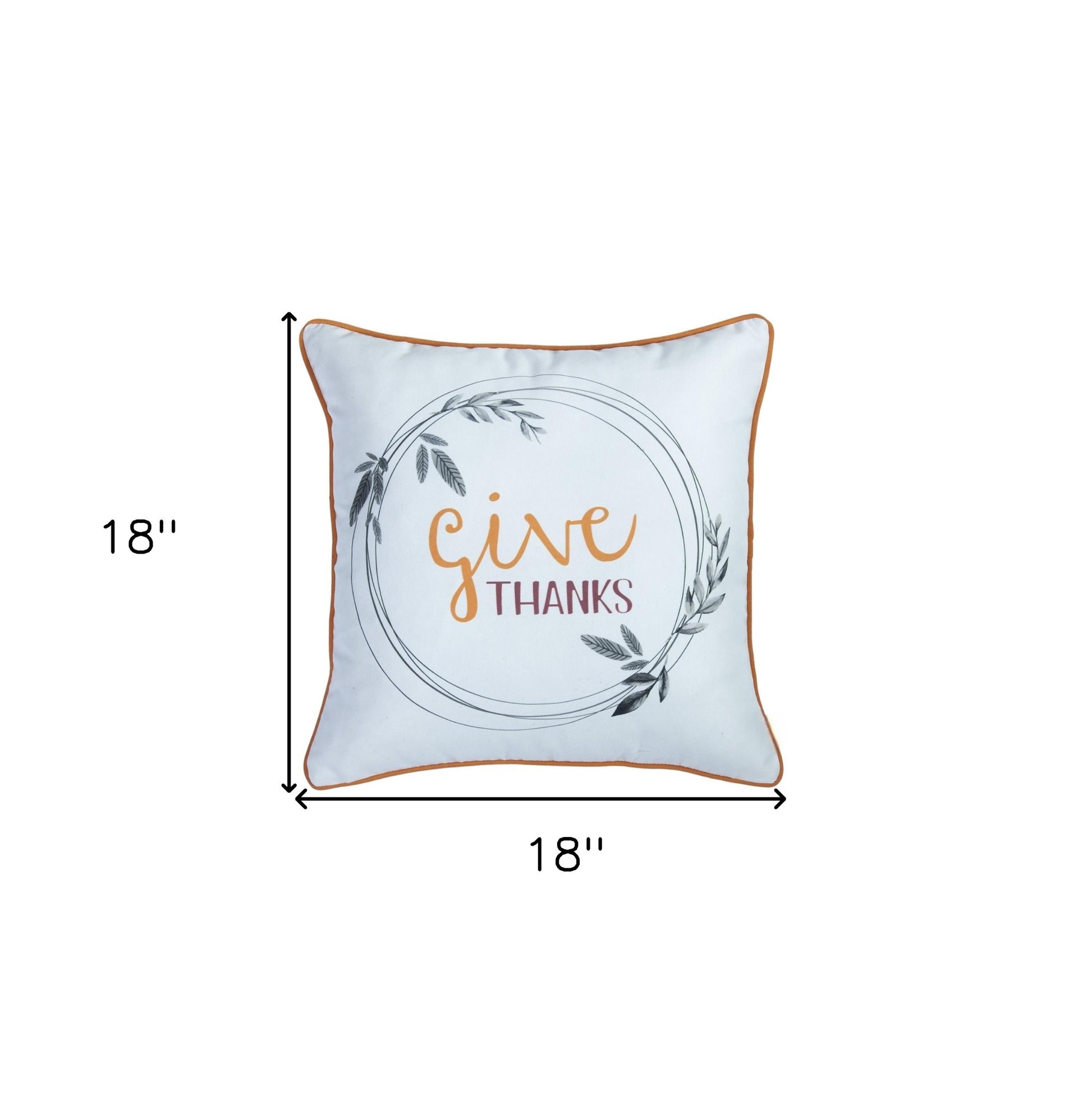 Set of Four 18" Orange and White Give Thanks Thanksgiving Fabric Throw Pillow Covers-Accent Throw Pillows-DECOROLALA