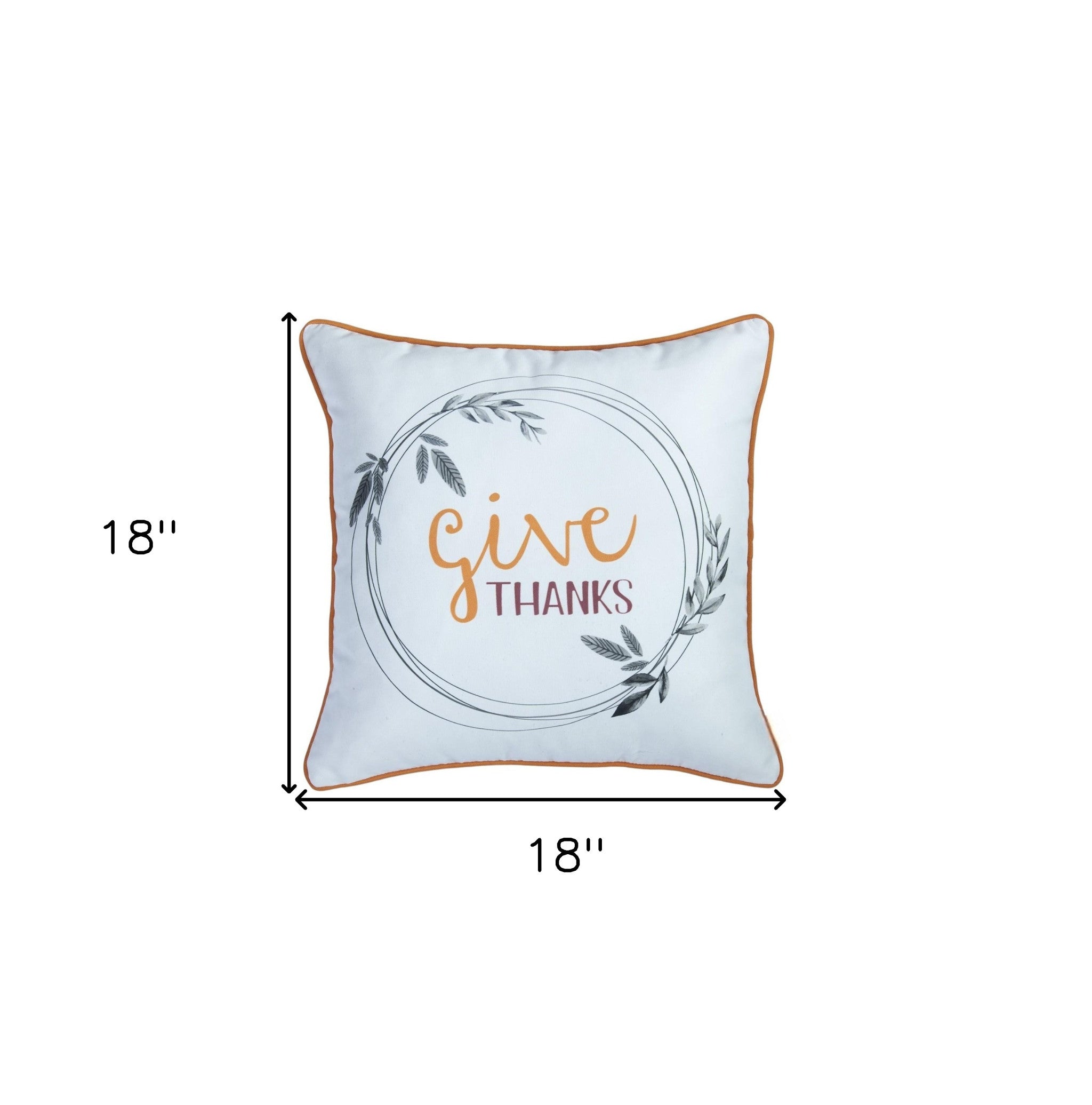 Set of Four 18" Orange and White Give Thanks Thanksgiving Fabric Throw Pillow Covers-Accent Throw Pillows-DECOROLALA