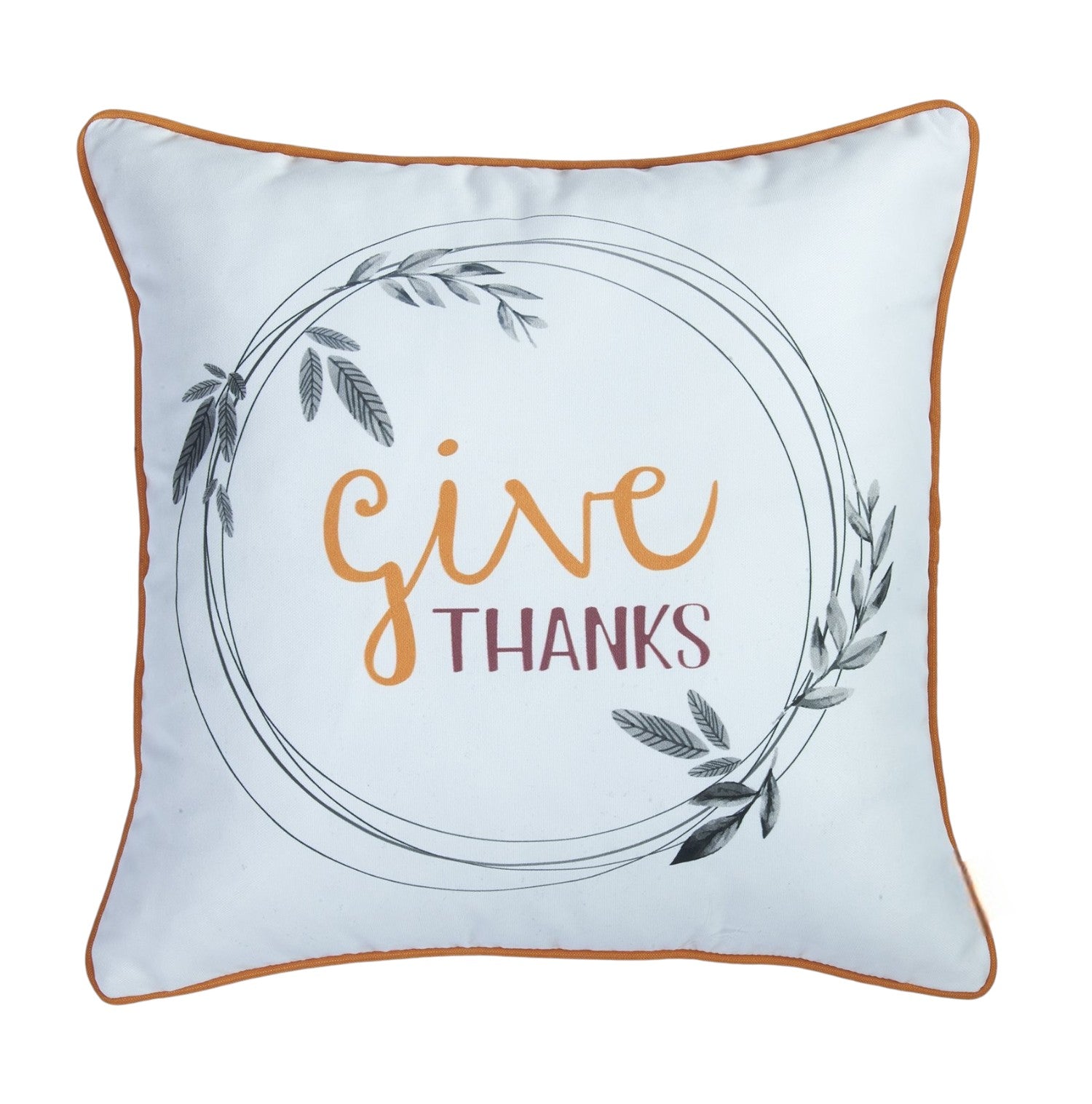Set of Four 18" Orange and White Give Thanks Thanksgiving Fabric Throw Pillow Covers-Accent Throw Pillows-DECOROLALA