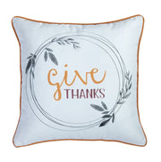 Set of Four 18" Orange and White Give Thanks Thanksgiving Fabric Throw Pillow Covers-Accent Throw Pillows-DECOROLALA