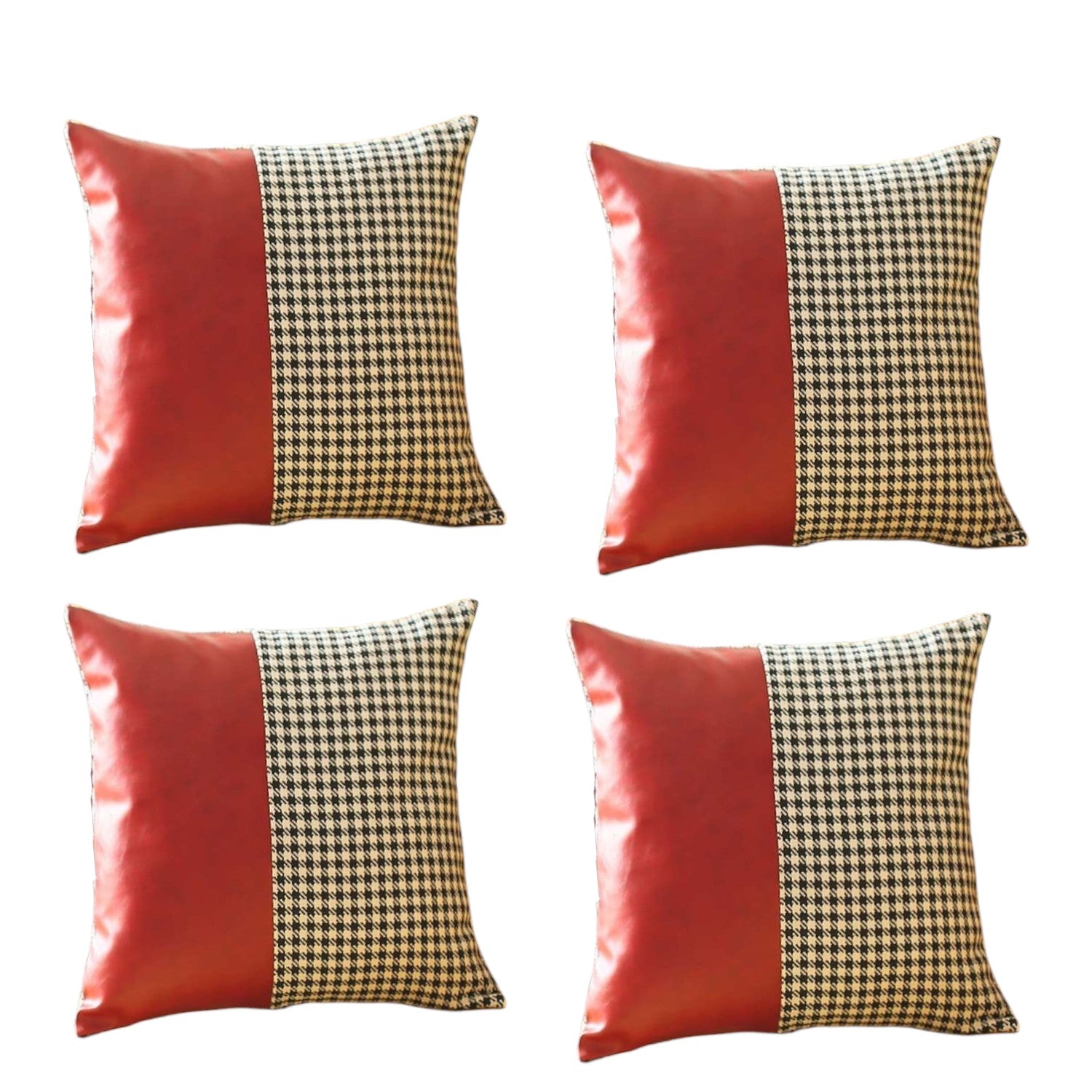 Set of Four 18" Red Faux Leather Throw Pillow Covers-Accent Throw Pillows-DECOROLALA