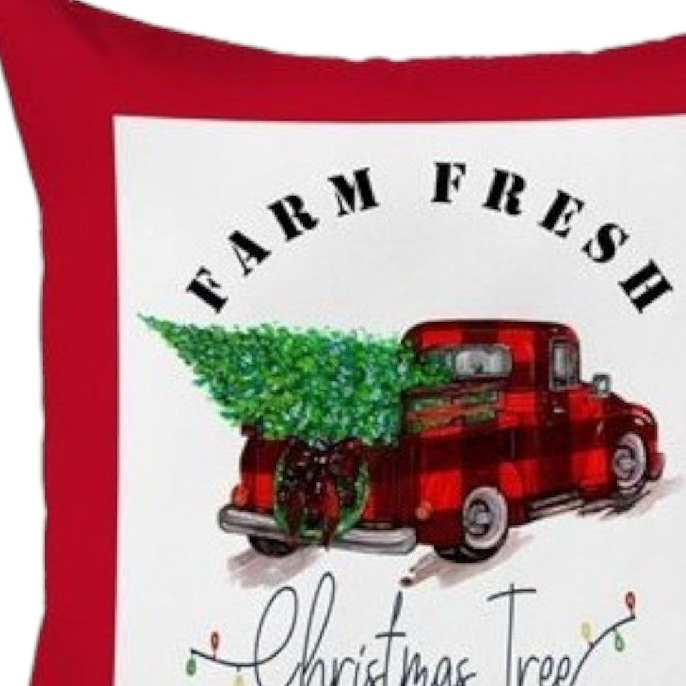 Set of Four 18" Red White and Black Farm Fresh Christmas Tree Christmas Holiday Red Truck Plaid Fabric Throw Pillow Covers-Accent Throw Pillows-DECOROLALA