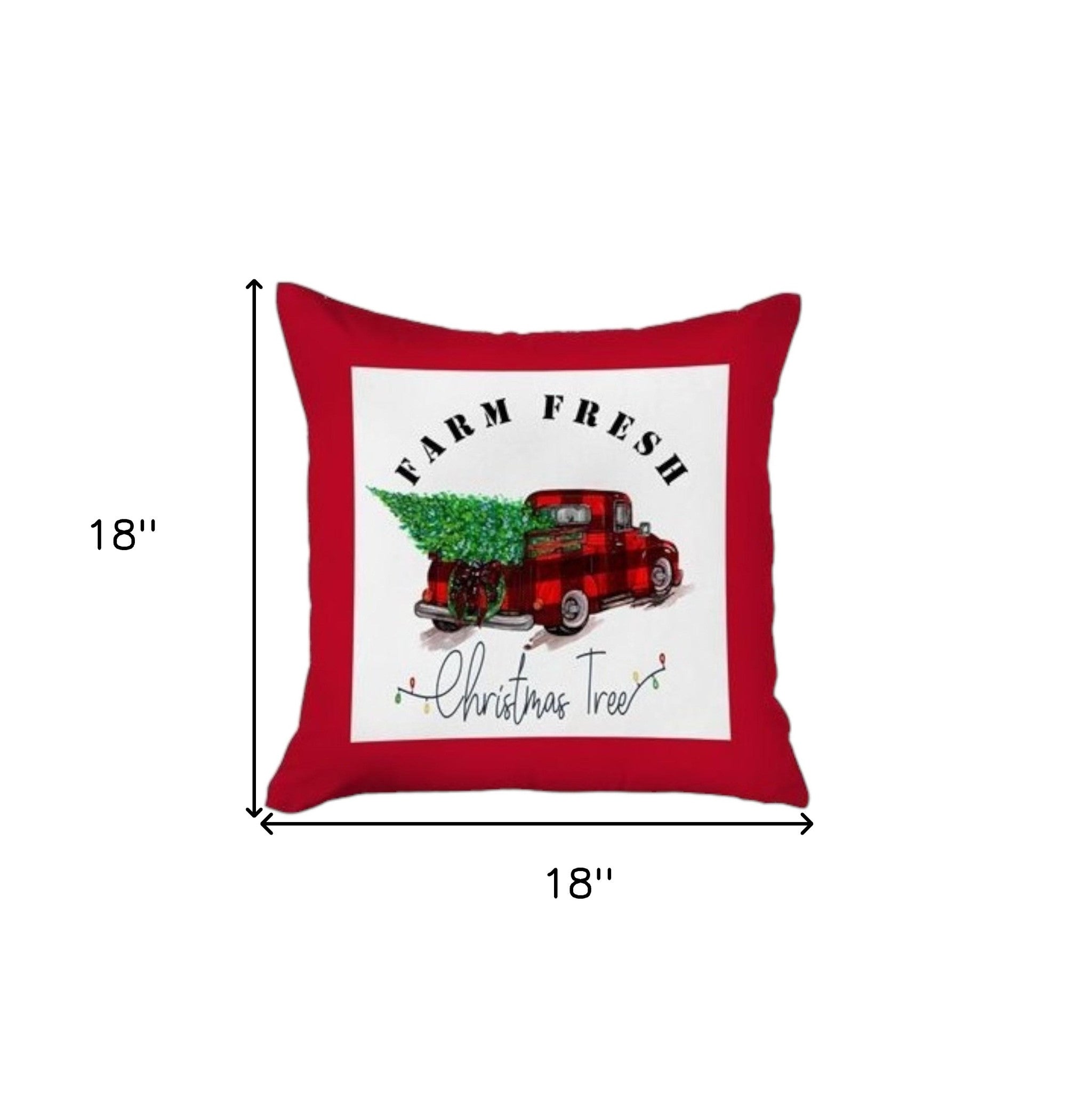 Set of Four 18" Red White and Black Farm Fresh Christmas Tree Christmas Holiday Red Truck Plaid Fabric Throw Pillow Covers-Accent Throw Pillows-DECOROLALA