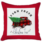 Set of Four 18" Red White and Black Farm Fresh Christmas Tree Christmas Holiday Red Truck Plaid Fabric Throw Pillow Covers-Accent Throw Pillows-DECOROLALA