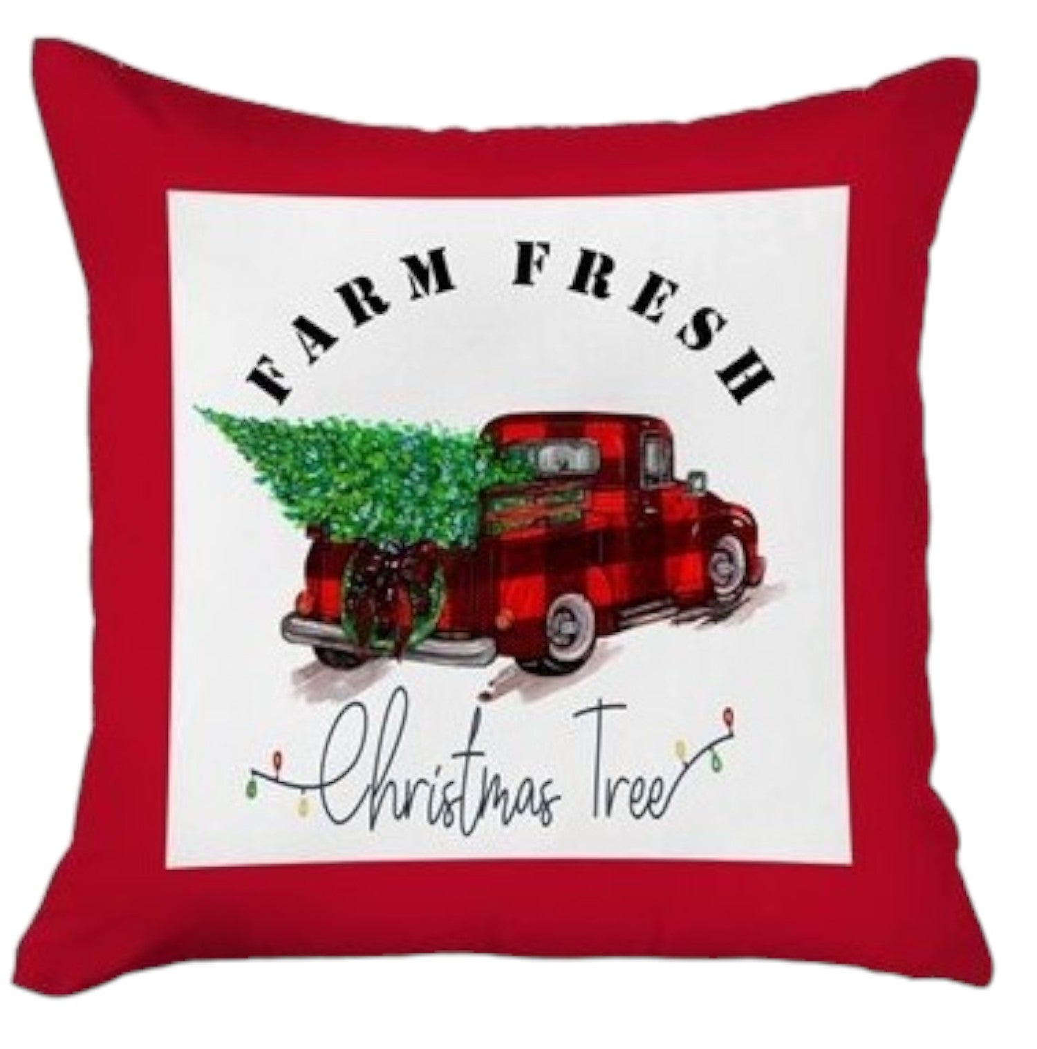 Set of Four 18" Red White and Black Farm Fresh Christmas Tree Christmas Holiday Red Truck Plaid Fabric Throw Pillow Covers-Accent Throw Pillows-DECOROLALA