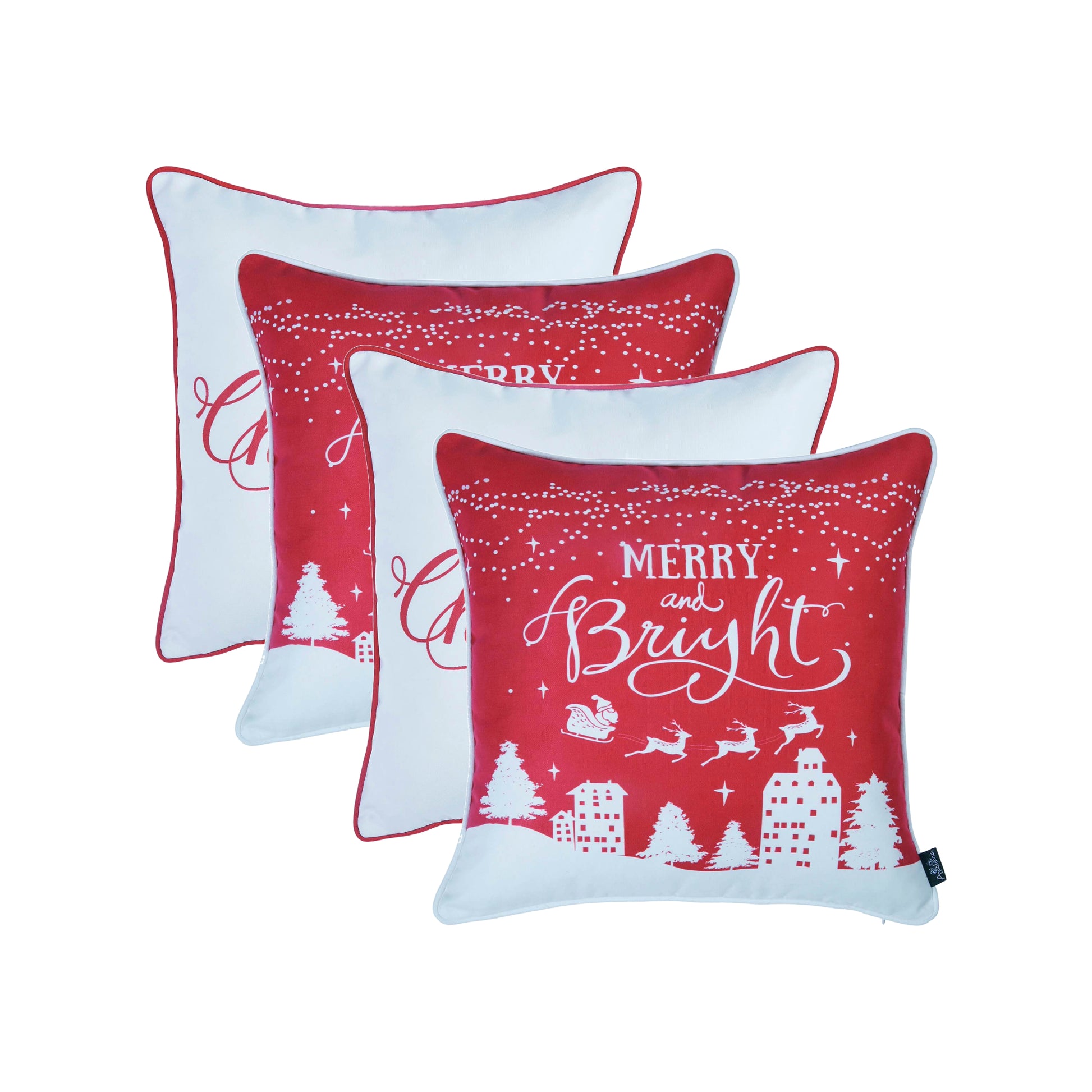 Set of Four 18" Red and White Fabrc Throw Pillow Covers-Accent Throw Pillows-DECOROLALA