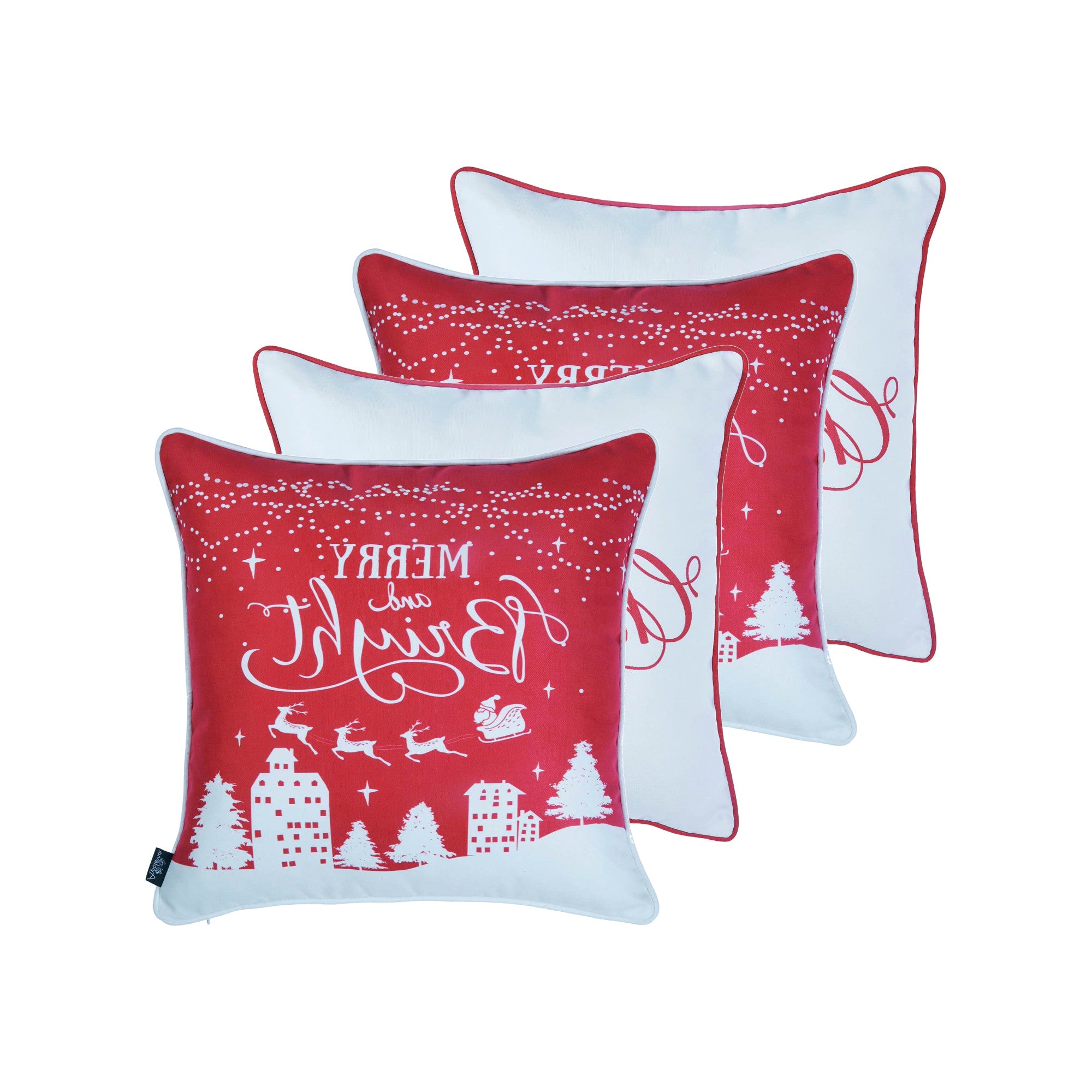 Set of Four 18" Red and White Fabrc Throw Pillow Covers-Accent Throw Pillows-DECOROLALA