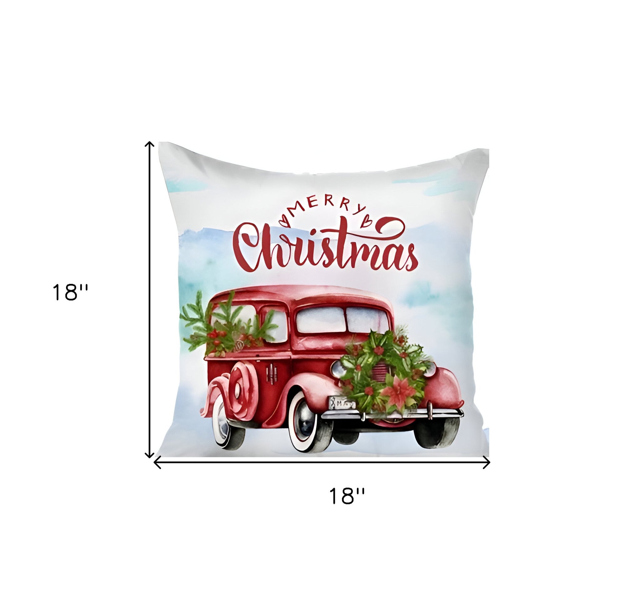 Set of Four 18" Red and White Merry Christmas Holiday Red Truck Fabric Throw Pillows-Accent Throw Pillows-DECOROLALA