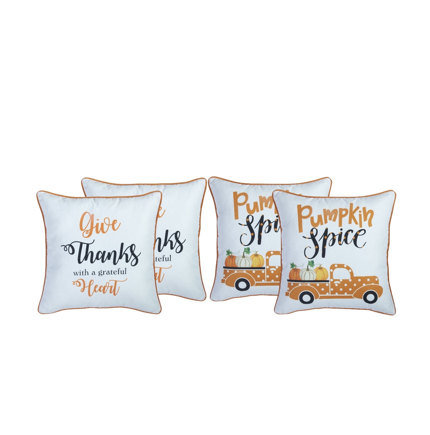 Set of Four 18" White Orange And Black Fabric Throw Pillow Covers-Accent Throw Pillows-DECOROLALA