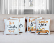 Set of Four 18" White Orange And Black Fabric Throw Pillow Covers-Accent Throw Pillows-DECOROLALA