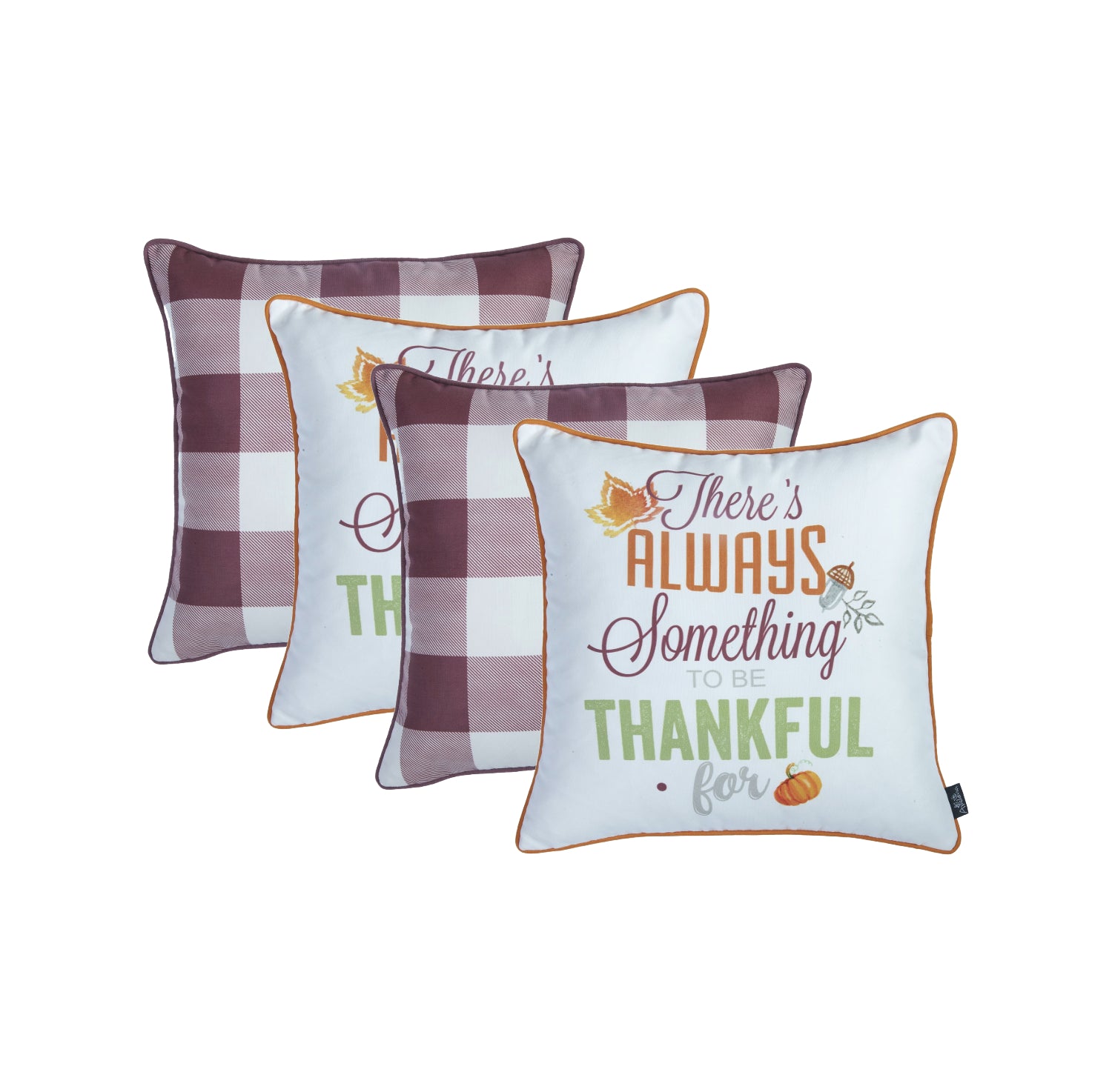 Set of Four 18" X 18" Orange and White Thanksgiving Polyester Pillow Covers-Accent Throw Pillows-DECOROLALA