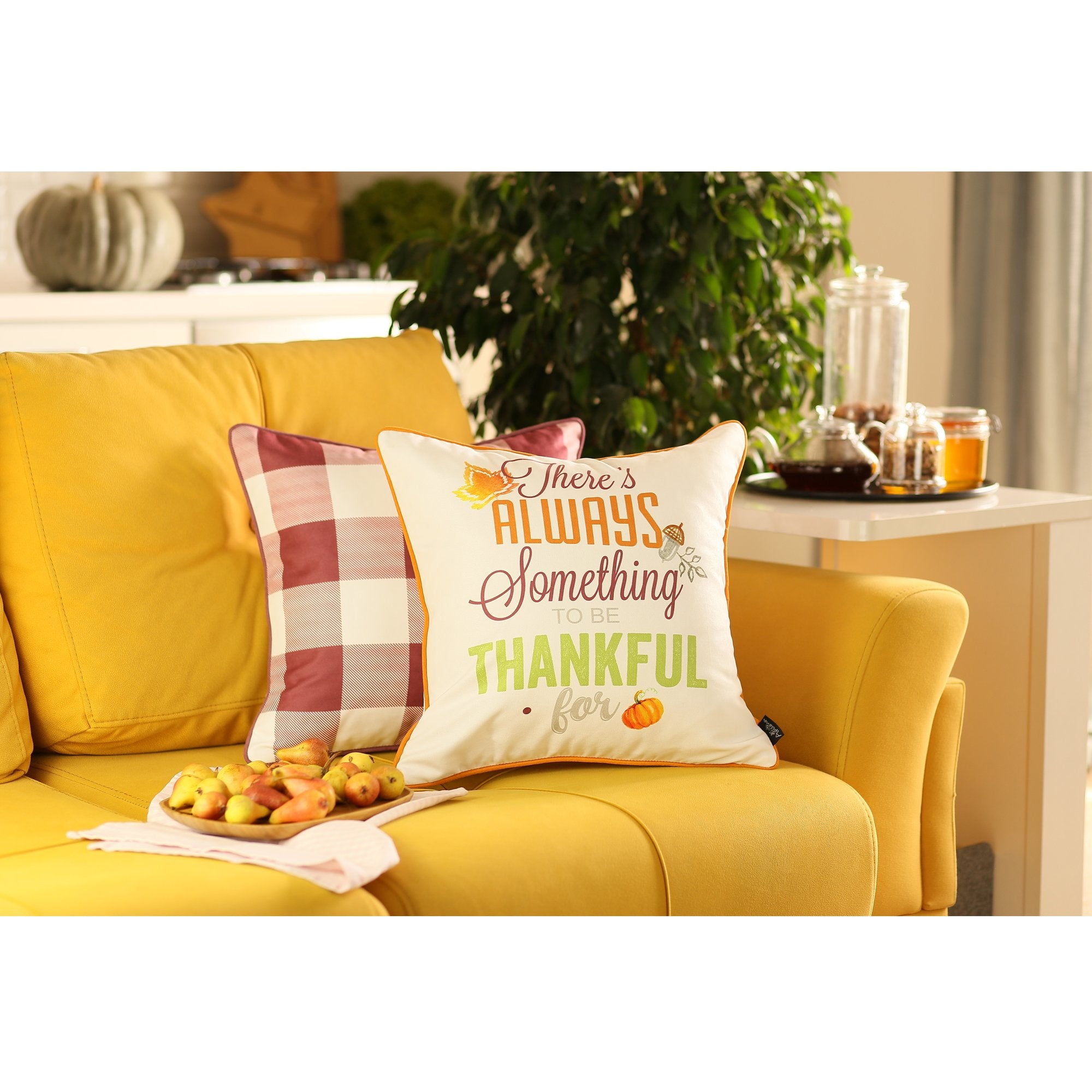 Set of Four 18" X 18" Orange and White Thanksgiving Polyester Pillow Covers-Accent Throw Pillows-DECOROLALA