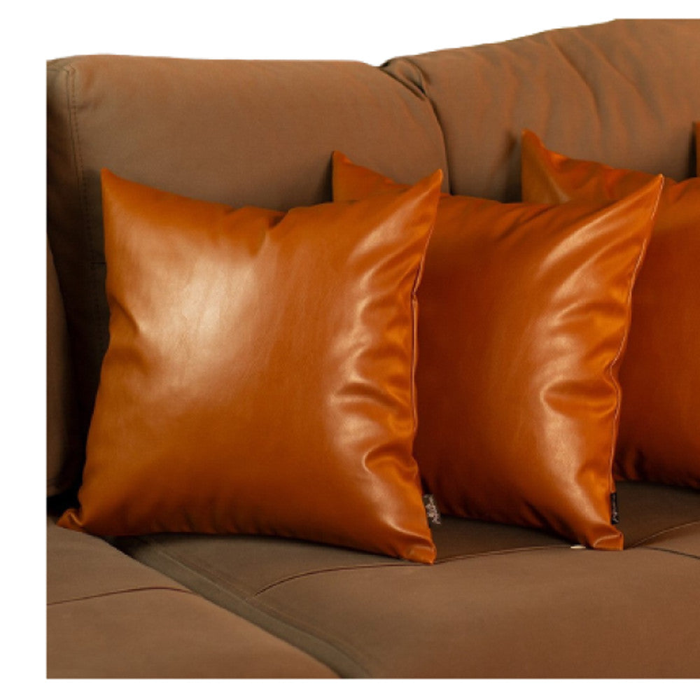 Set of Four 20" Brown Faux Leather Throw Pillow Covers-Accent Throw Pillows-DECOROLALA
