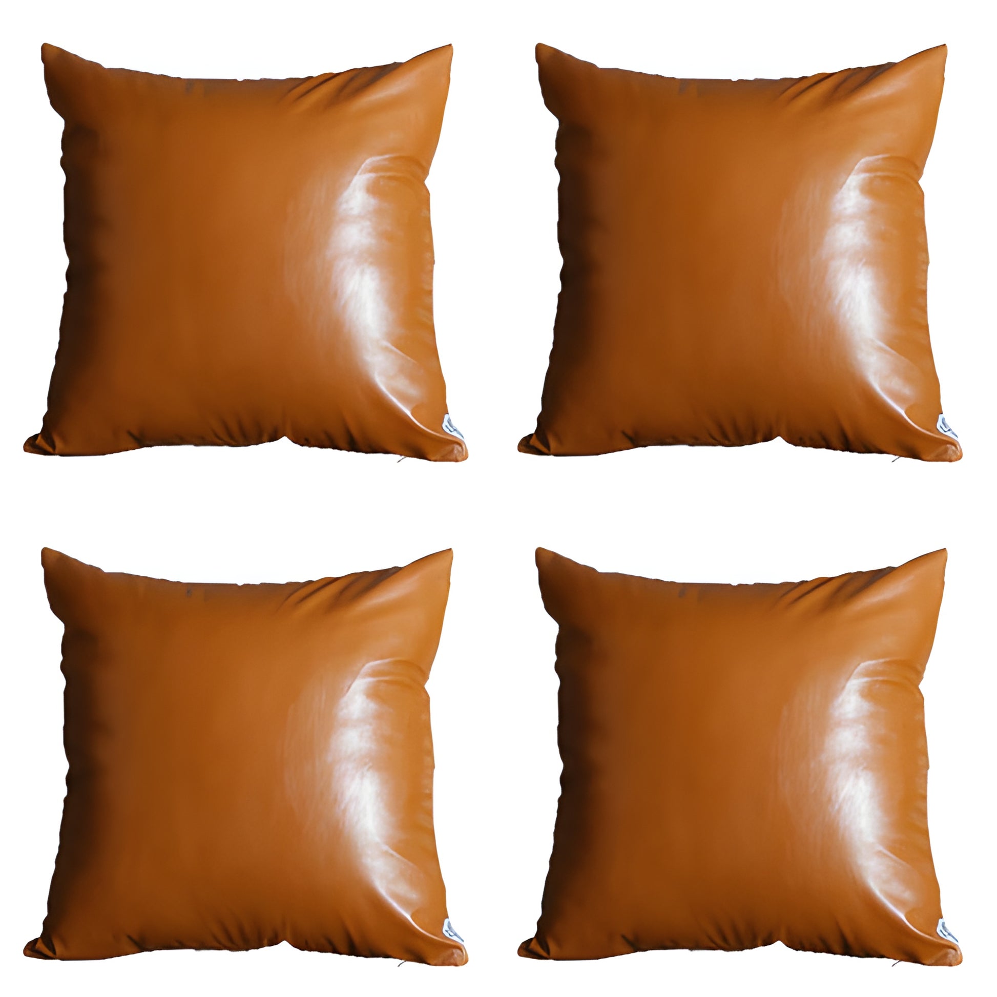 Set of Four 20" Brown Faux Leather Throw Pillow Covers-Accent Throw Pillows-DECOROLALA