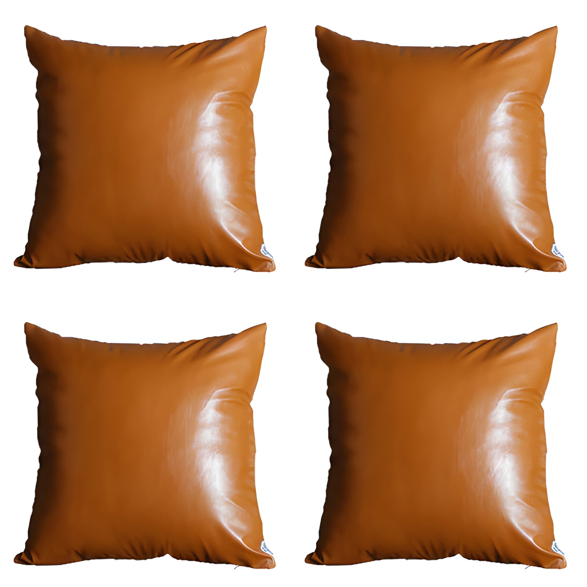 Set of Four 20" Brown Faux Leather Throw Pillow Covers-Accent Throw Pillows-DECOROLALA