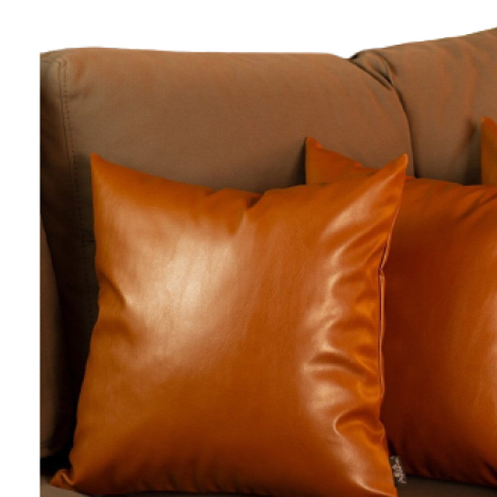 Set of Four 20" Brown Faux Leather Throw Pillow Covers-Accent Throw Pillows-DECOROLALA