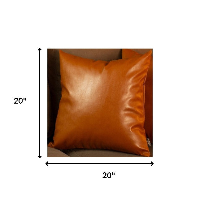 Set of Four 20" Brown Faux Leather Throw Pillow Covers-Accent Throw Pillows-DECOROLALA