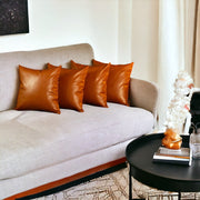 Set of Four 20" Brown Faux Leather Throw Pillow Covers-Accent Throw Pillows-DECOROLALA