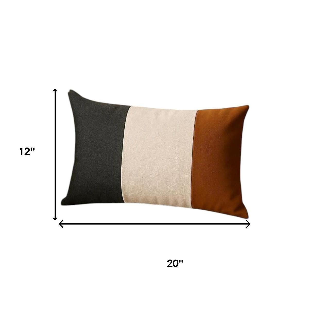 Set of Four 20" Gray Black And Brown Lumbar Faux Leather And Fabric Throw Pillow Covers-Accent Throw Pillows-DECOROLALA