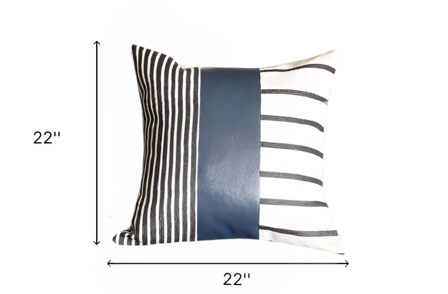 Set of Four 22" Black and White Striped Fabric and Faux Leather Throw Pillow Covers-Accent Throw Pillows-DECOROLALA