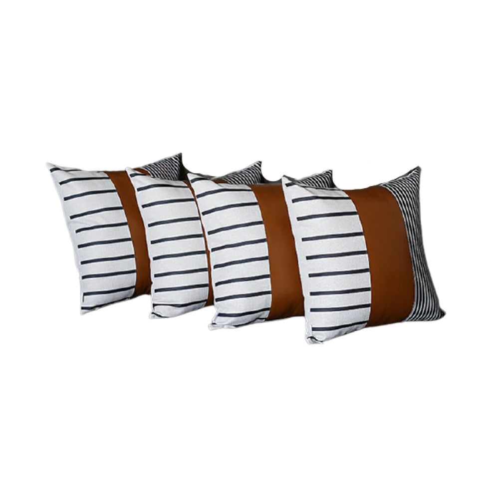 Set of Four 22" Brown and White Faux Leather Throw Pillow Cover-Accent Throw Pillows-DECOROLALA