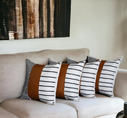 Set of Four 22" Brown and White Faux Leather Throw Pillow Cover-Accent Throw Pillows-DECOROLALA