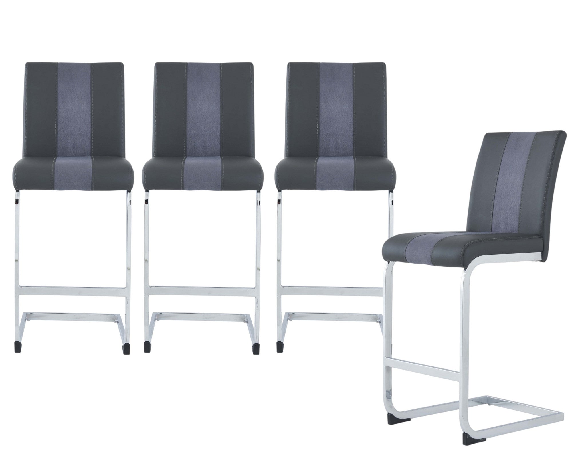 Set of Four 26" Gray and Silver Metal and Faux Leather Counter Height Bar Chairs-Bar Chairs-DECOROLALA