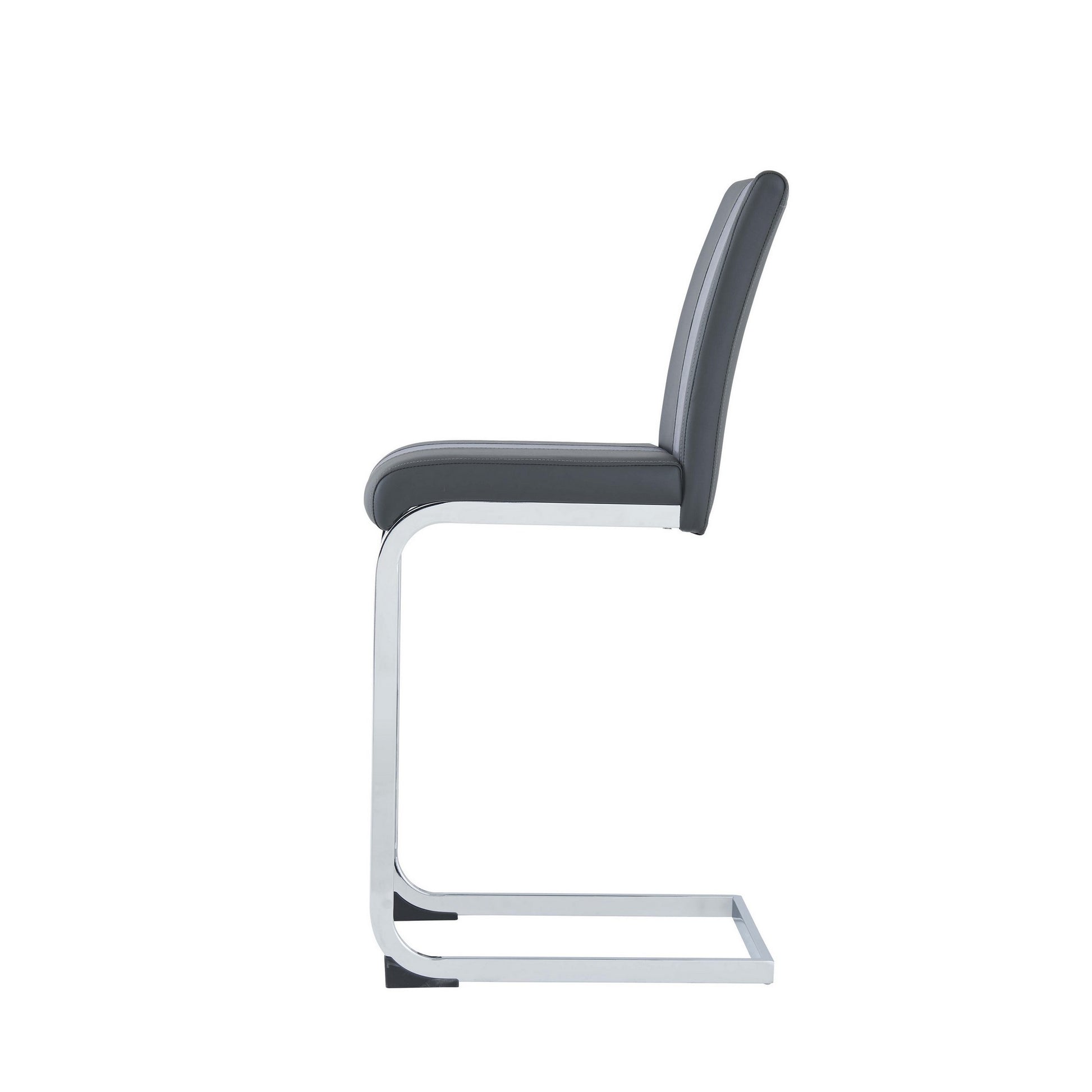 Set of Four 26" Gray and Silver Metal and Faux Leather Counter Height Bar Chairs-Bar Chairs-DECOROLALA