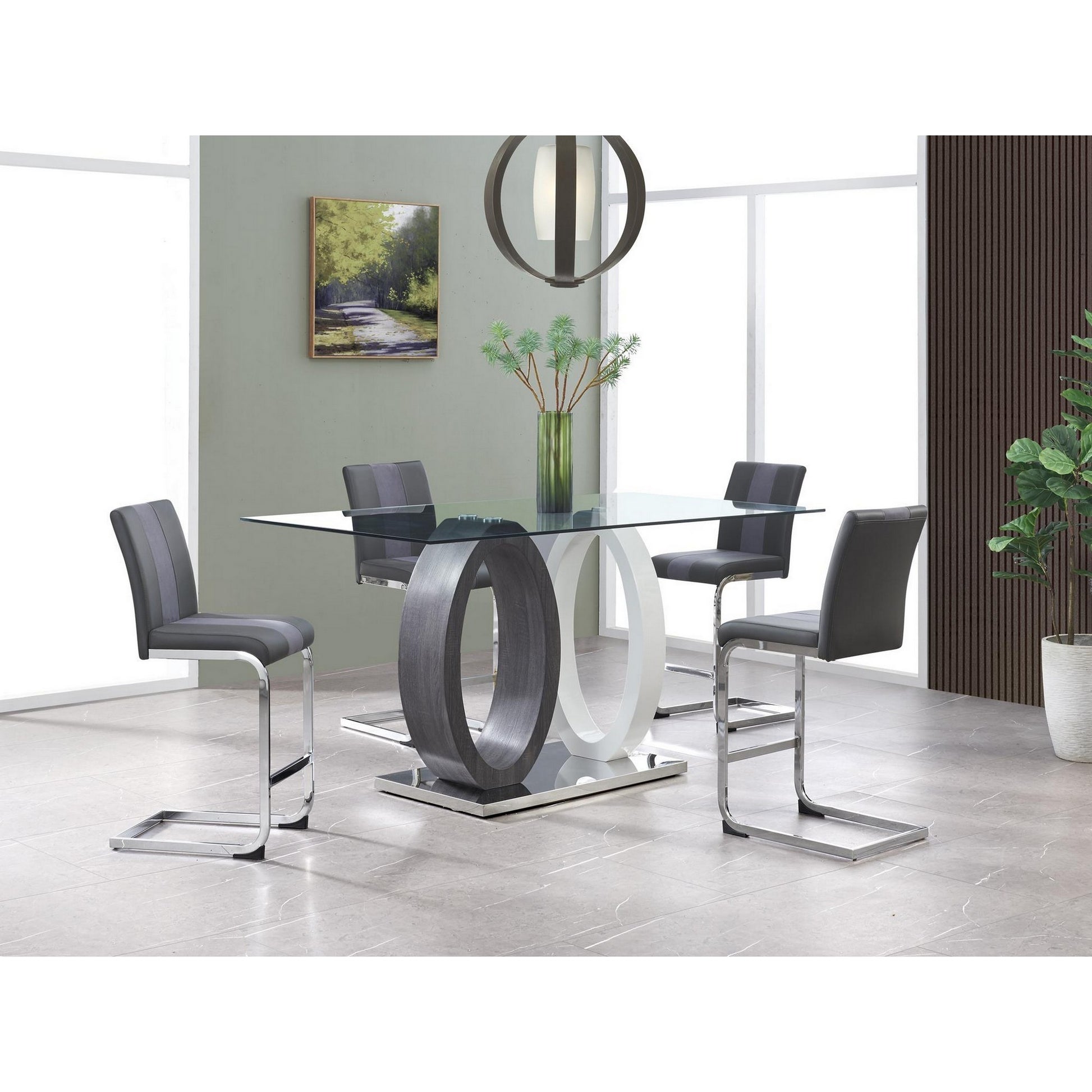Set of Four 26" Gray and Silver Metal and Faux Leather Counter Height Bar Chairs-Bar Chairs-DECOROLALA