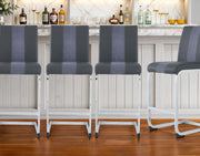 Set of Four 26" Gray and Silver Metal and Faux Leather Counter Height Bar Chairs-Bar Chairs-DECOROLALA