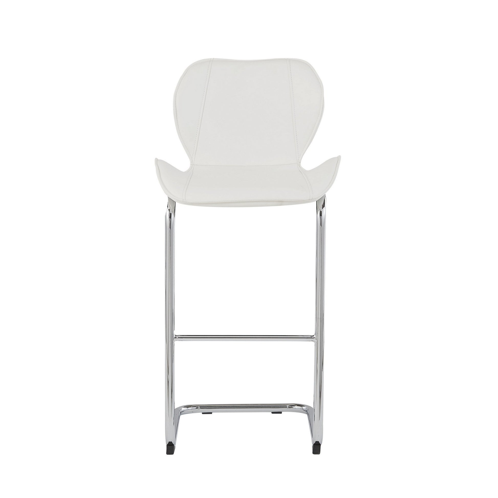 Set of Four 26 " White And Silver Metal Low Back Bar Height Bar Chairs-Bar Chairs-DECOROLALA