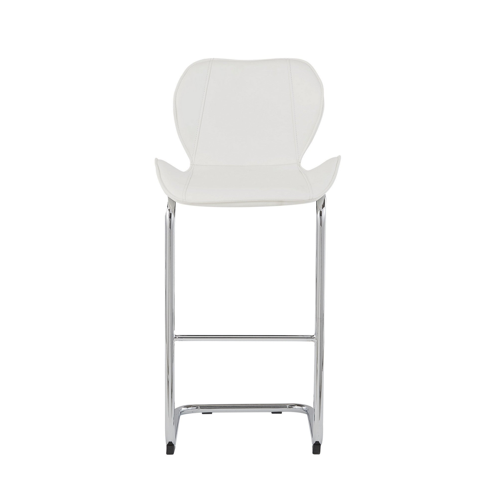 Set of Four 26 " White And Silver Metal Low Back Bar Height Bar Chairs-Bar Chairs-DECOROLALA
