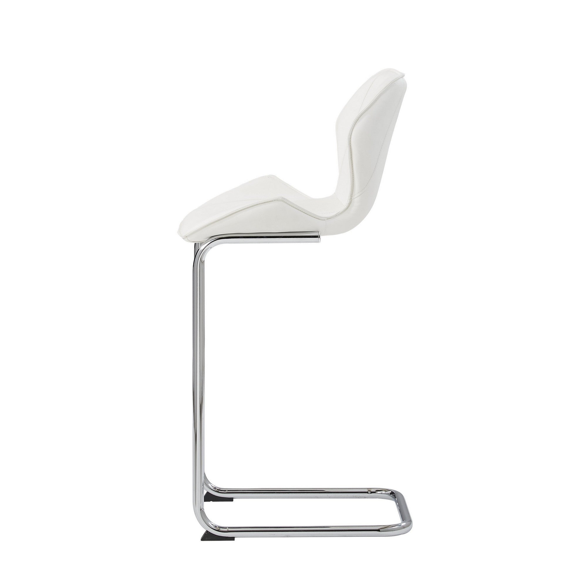 Set of Four 26 " White And Silver Metal Low Back Bar Height Bar Chairs-Bar Chairs-DECOROLALA