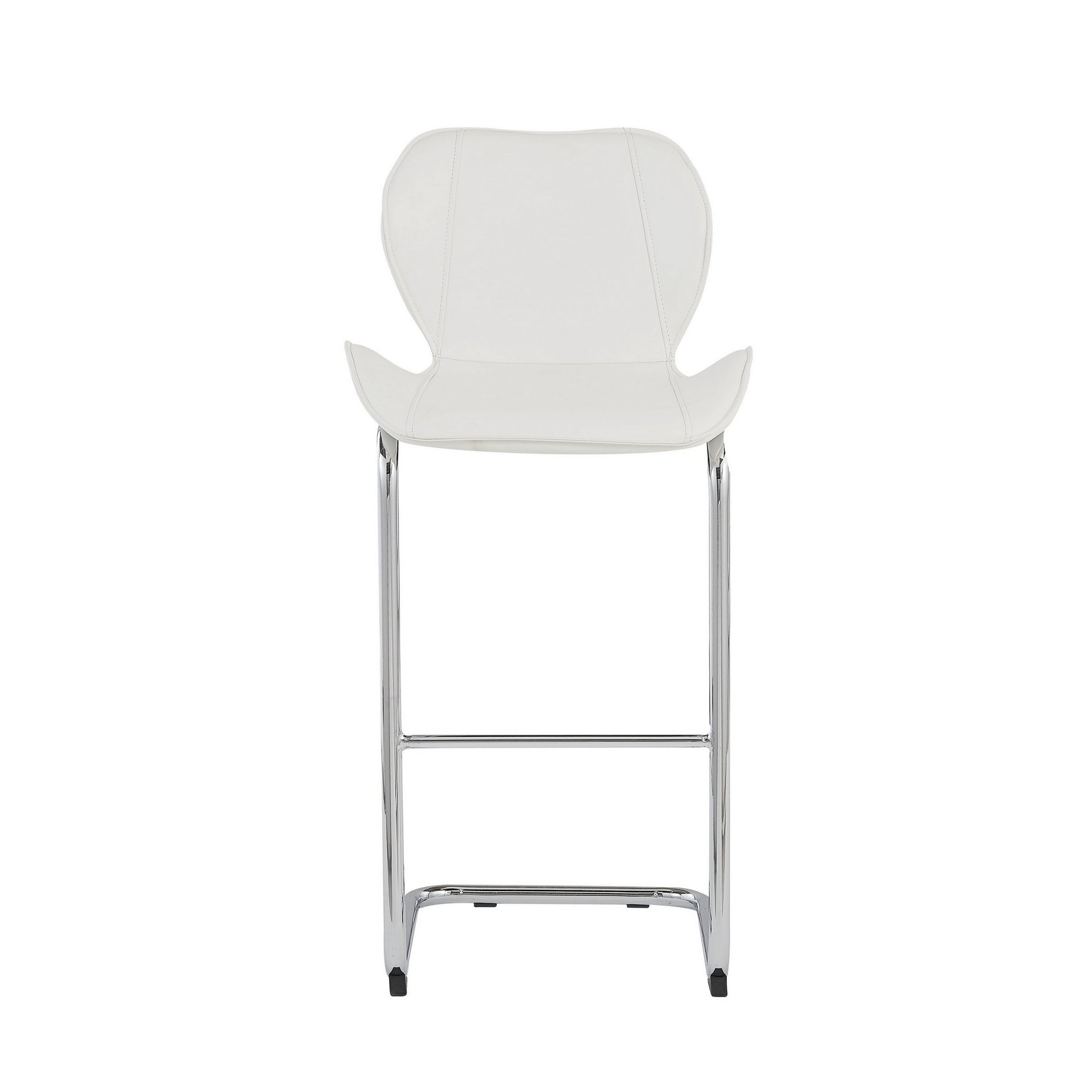 Set of Four 26 " White And Silver Metal Low Back Bar Height Bar Chairs-Bar Chairs-DECOROLALA