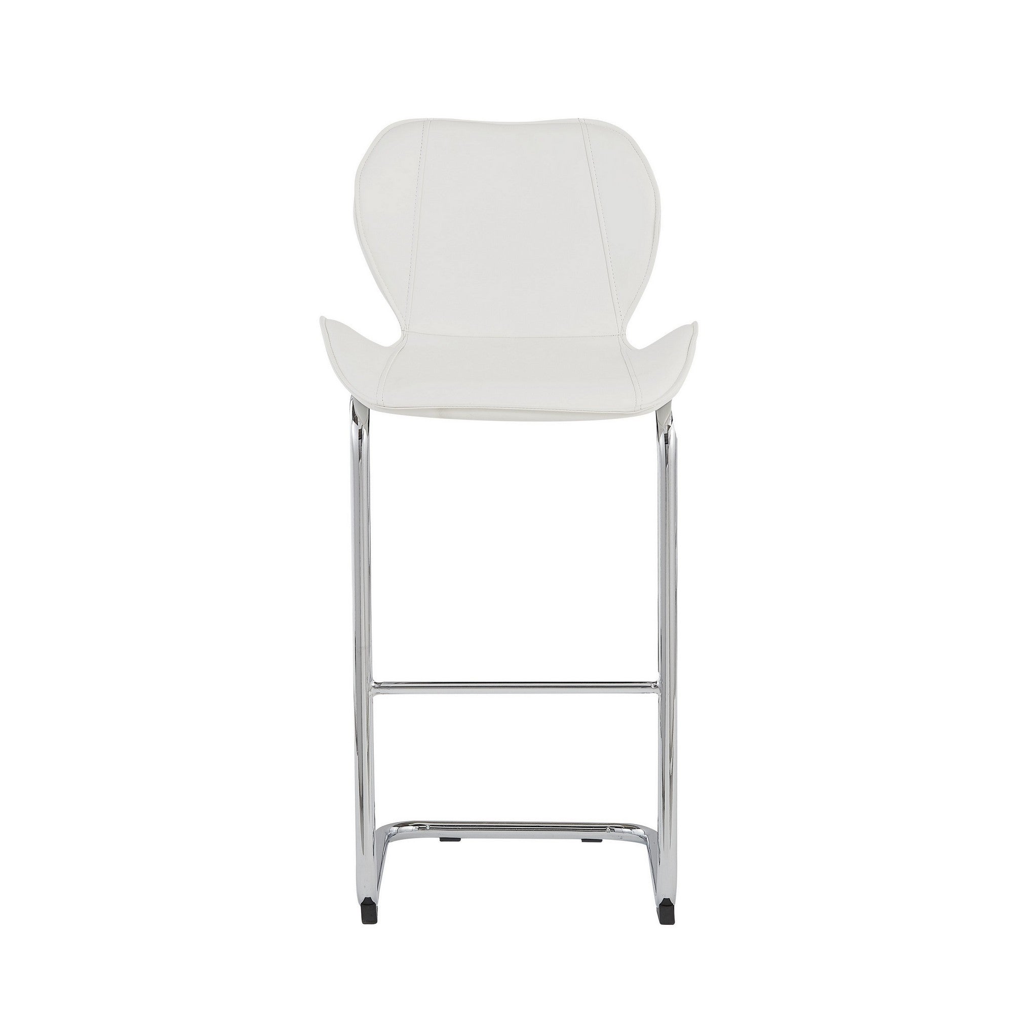 Set of Four 26 " White And Silver Metal Low Back Bar Height Bar Chairs-Bar Chairs-DECOROLALA