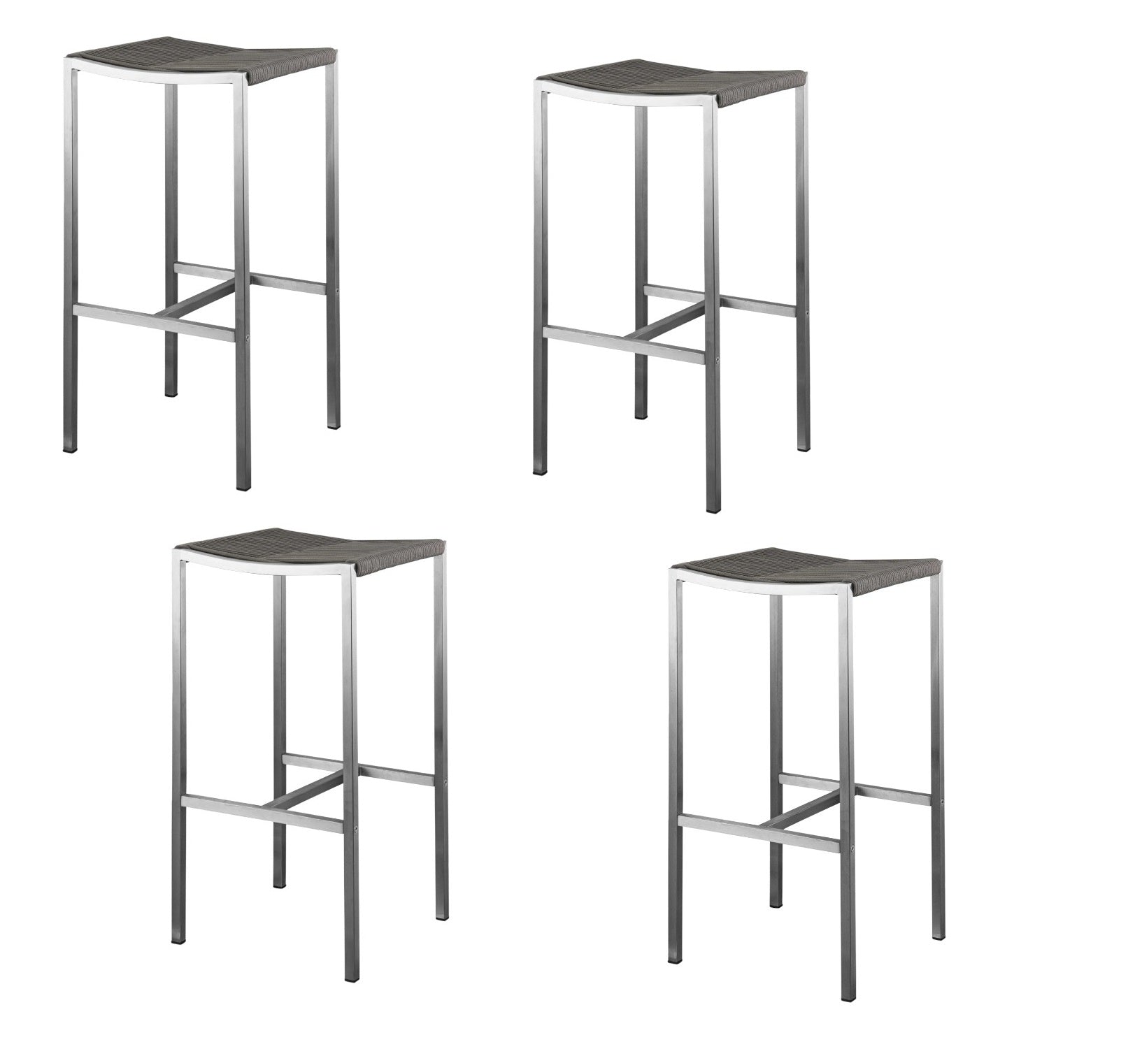 Set of Four 28" Brown and Silver Iron and Steel Backless Counter Height Bar Chairs-Bar Chairs-DECOROLALA