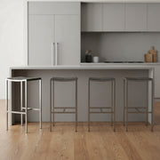 Set of Four 28" Brown and Silver Iron and Steel Backless Counter Height Bar Chairs-Bar Chairs-DECOROLALA