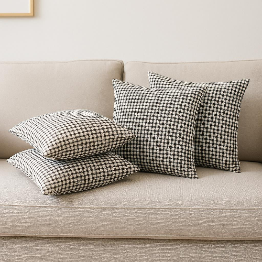 Set of Four Black And White Houndstooth Fabric Throw Pillow Covers-Accent Throw Pillows-DECOROLALA