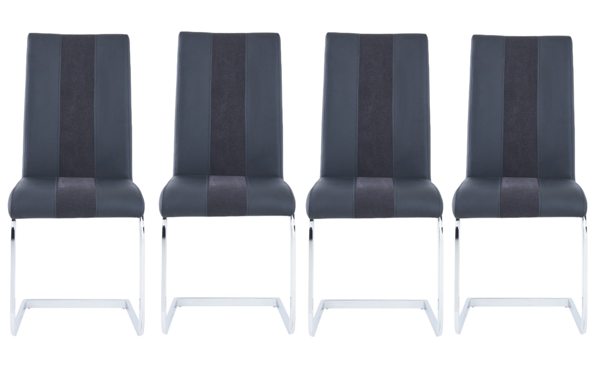 Set of Four Black and Silver Upholstered Faux Leather Dining Side Chairs-Dining Chairs-DECOROLALA