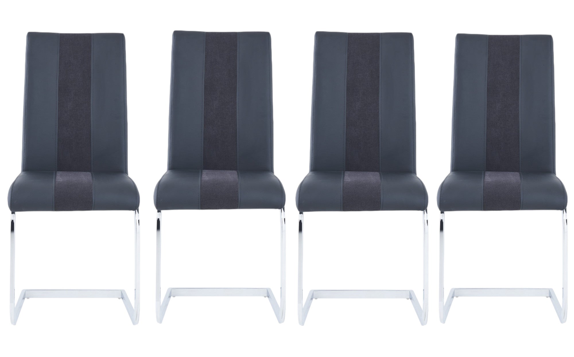 Set of Four Black and Silver Upholstered Faux Leather Dining Side Chairs-Dining Chairs-DECOROLALA