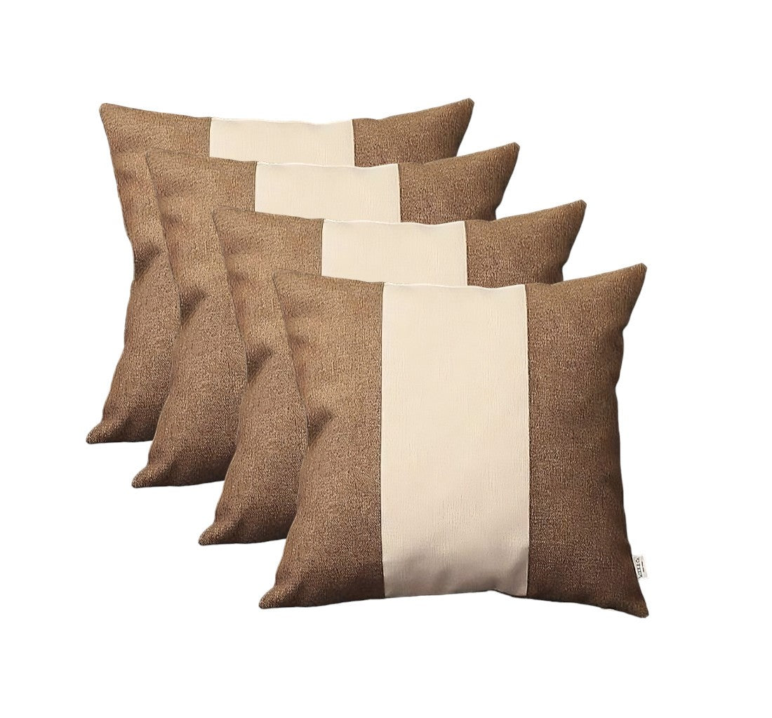 Set of Four Brown and Ivory Throw Pillow Covers-Accent Throw Pillows-DECOROLALA