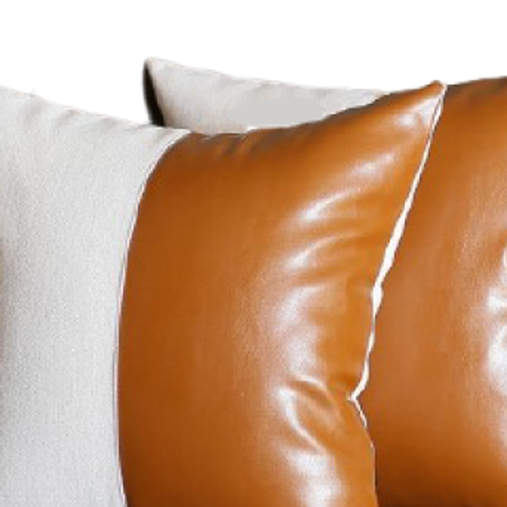 Set of Four Brown and White Faux Leather Throw Pillow Cover-Accent Throw Pillows-DECOROLALA