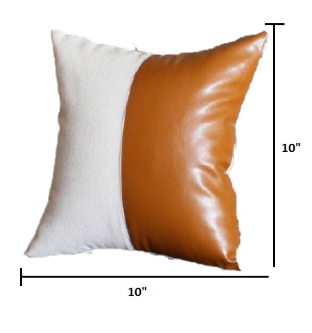Set of Four Brown and White Faux Leather Throw Pillow Cover-Accent Throw Pillows-DECOROLALA